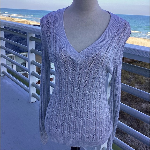 Chico’s silver V-neck cable knit sweater - Picture 1 of 7
